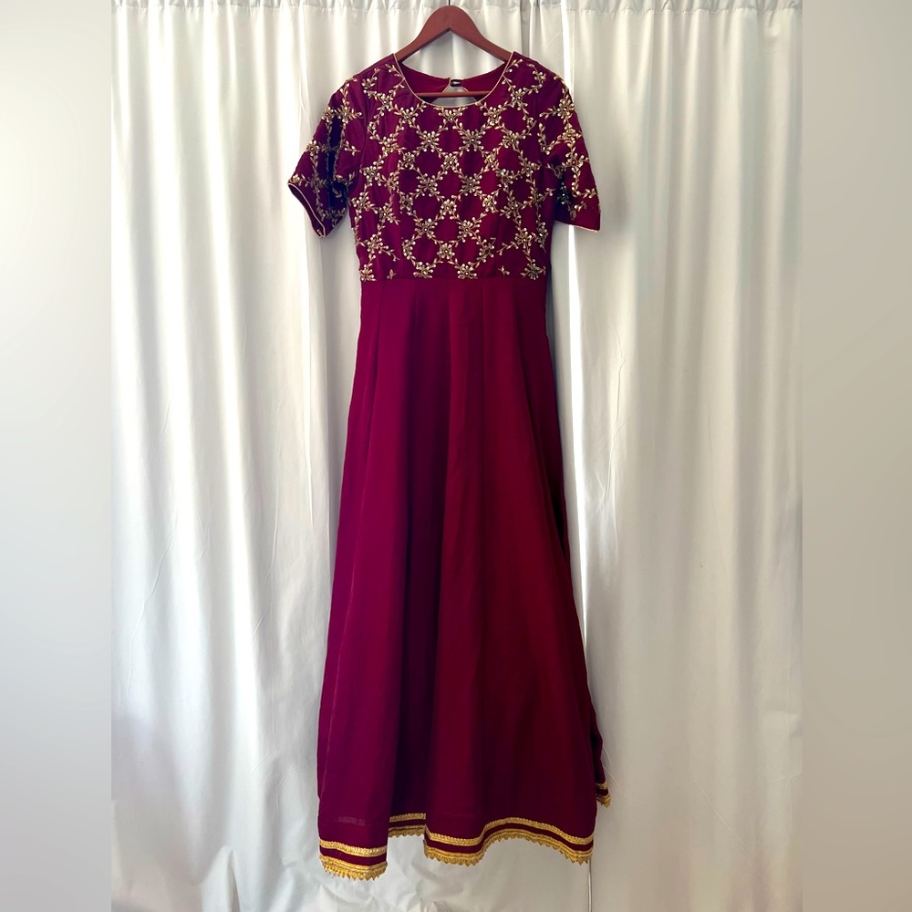 Ruby & Gold Indian Wedding Guest Dress - Made in India - Size Large